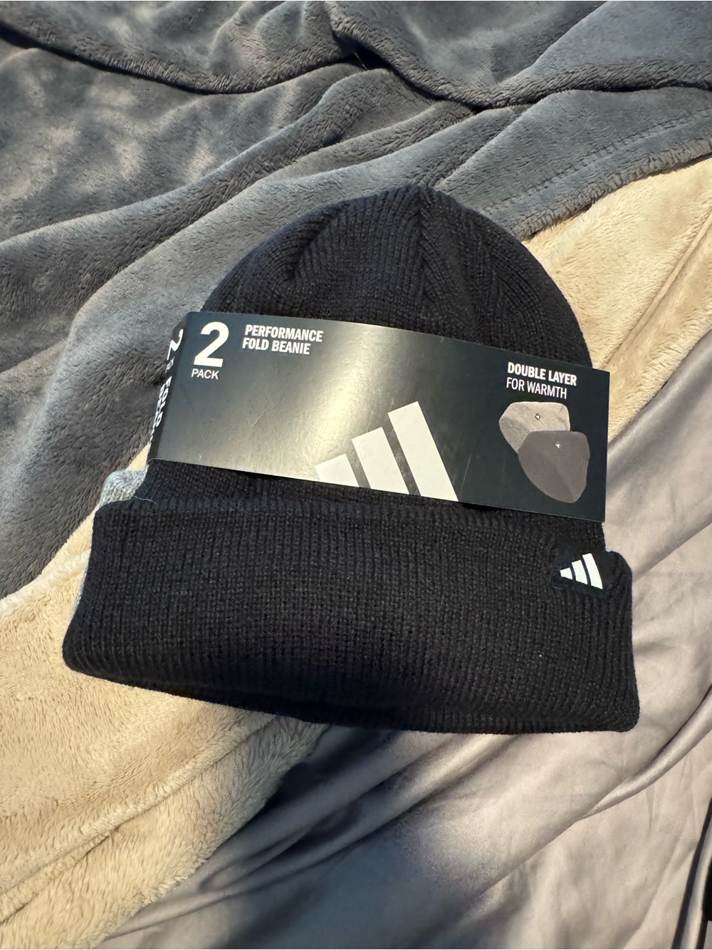 adidas Black Ribbed Fold Beanie with Logo